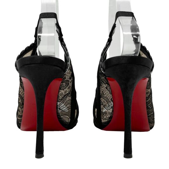 CHRISTIAN LOUBOUTIN Guiptik Black Lace Slingback Booties EU 36.5 US 6.5 - Picture 5 of 11